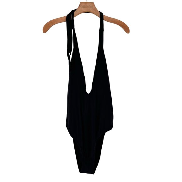 CUPSHE Womens Black Deep V One-Piece Swimsuit Large Nylon Spandex Blend new - Picture 1 of 11
